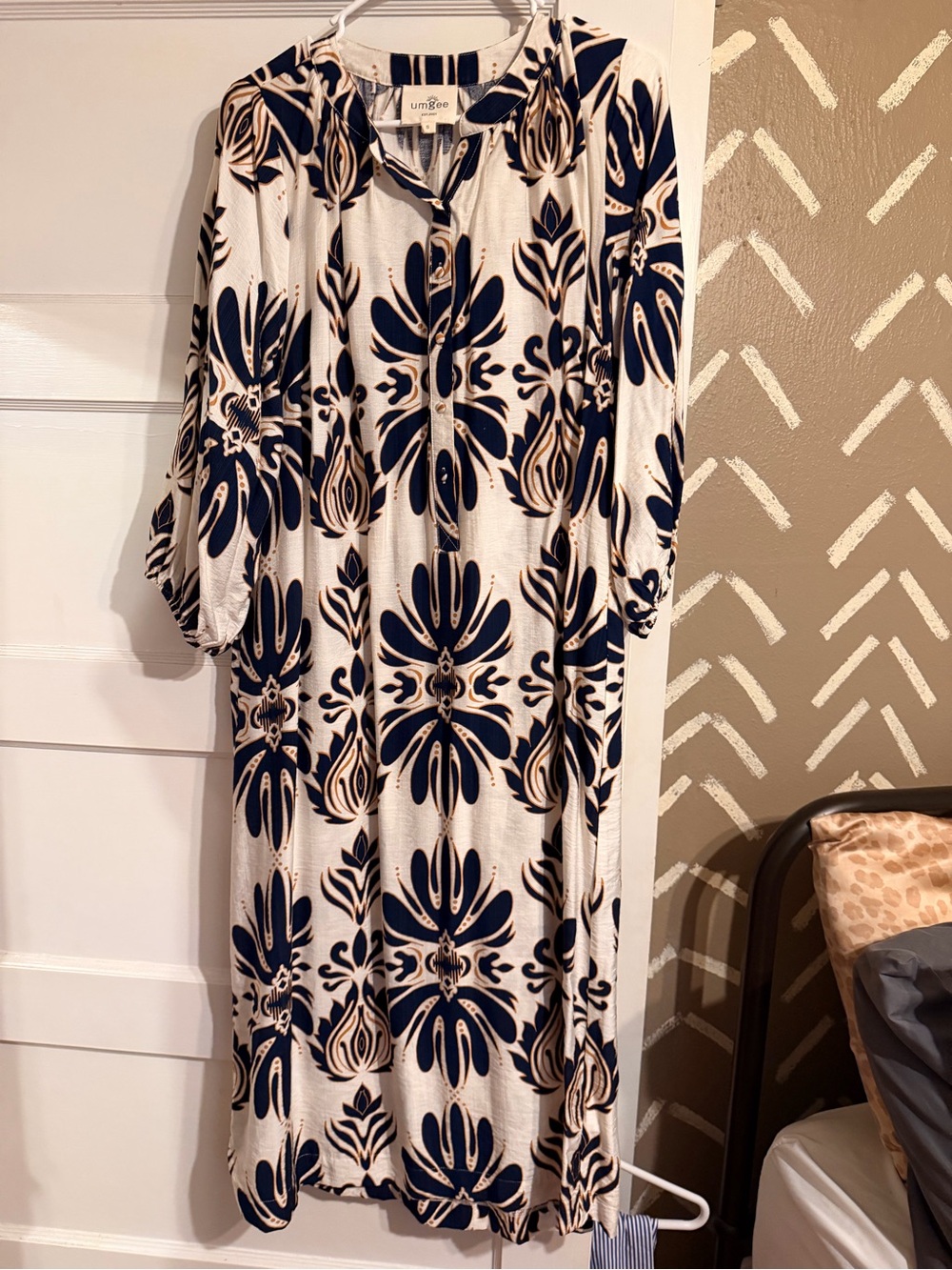 Umgee Navy and Cream Floral Medallion Maxi Dress